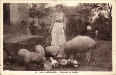 CPA Nos Campagnes Dejeuner en famille Porc TRuie Cochon 