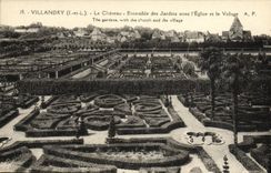 VINTAGE POSTCARD Villandry the Castle Together of the Gardens with the Church and the Village