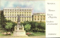 VINTAGE POSTCARD Genova Hotels Savoy Majestic Londers Continental Fioroni