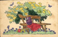 CPA Fantaisie Fleurs papillons 