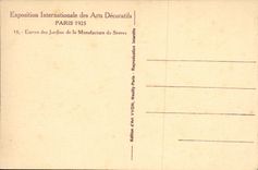 Exposición internacional de la POSTAL de la VENDIMIA de la entrada decorativa de París de los artes de los jardines de la fabricación de separado