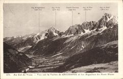 POSTAL de la VENDIMIA con el collar De Voza Seen en el valle De Chamonix y las agujas de Mont Blanc