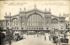 CPA Paris Gare Du Nord Et Boulevard Denain