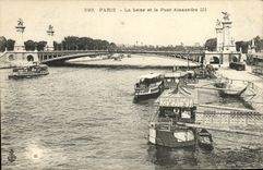 VINTAGE POSTCARD Paris the Seine And the Bridge Alexandre III Boat Barge