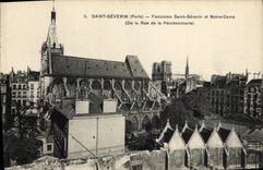 CPA Paris Saint Severin Panorama Saint Severin et Notre Dame De la rue de la Parcheminerie Notre Dame
