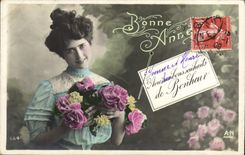 CPA Bonne Annee Femme 