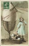 CPA Fantaisie Enfant Paques Moulin 