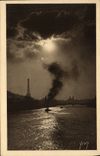 VINTAGE POSTCARD Moonlight Paris on the Seine Eiffel Tower