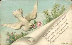 CPA Fantaisie Fleurs Colombe 