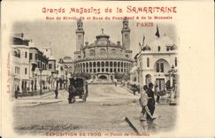 VINTAGE POSTCARD Department stores of Samaritaine Street of Riovli and Rues of the New Bridge of the Paris Currency