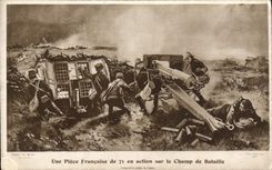VINTAGE POSTCARD a French Part of 75 in action on the Battle field Carrey Militaria
