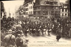 VINTAGE POSTCARD Strasbourg Entered solemn of the Marshal Petain November 25th, 1918 Spree of the 4th mixed regiment riflemen to p