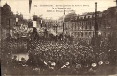 VINTAGE POSTCARD Strasbourg Entree solemn of the Marshal Petain Defile November 25th, 1918 of the troops Places Kleber