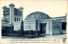 VINTAGE POSTCARD International exhibition of Decorative Arts Paris Pavillon sweats and Marie