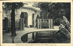 Exposición internacional de París de la POSTAL de la VENDIMIA de la casa decorativa de los artes de la ciudad de París y de la fuente de los cisnes