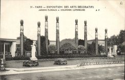 Feria de París de la POSTAL de la VENDIMIA de los jardines florales de los artes decorativos y de las columnas luminosas