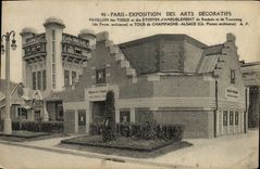 CPA Paris Exposition des Arts Decoratifs Pavillon des tissus et etoffes d'ameublement Roubaix Tourcoing tour Champagne
