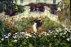 POSTAL de la VENDIMIA la dimensión del azul una esquina del jardín florecido