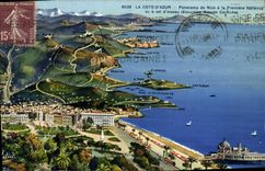 CPA Cote D'Azur Panorama de Nice a La Frontiere Itatienne vu a vol d'oiseau Excursion Grande Corniche