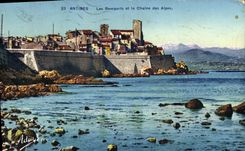 VINTAGE POSTCARD Antibes Walls and the Alpine range