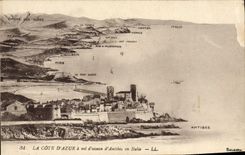 VINTAGE POSTCARD Antibes as the crow flies