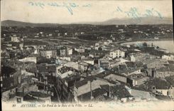 Fondo de Antibes de la POSTAL de la VENDIMIA de la bahía y de la ciudad