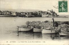 VINTAGE POSTCARD Antibes the Old city Seen of the Port of Aubernon