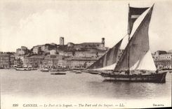 VINTAGE POSTCARD Cannes the Port and Suquet Boat