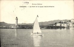 VINTAGE POSTCARD Cannes the Port and the Quay Saint Pierre Boat Lighthouse