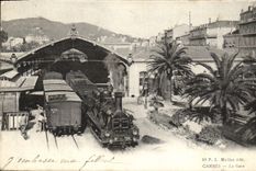 VINTAGE POSTCARD Cannes Train station Train