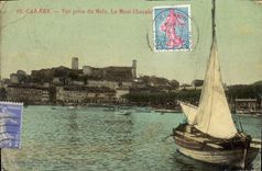 VINTAGE POSTCARD Cannes Seen from of the Mole the Mount Knight Boat