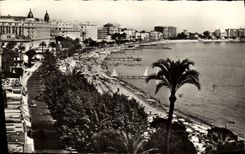 VINTAGE POSTCARD Cannes Large Hotels the Small cross and the Beach