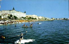 VINTAGE POSTCARD Cannes the Beach and the Hotels Water skiing