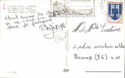 VINTAGE POSTCARD Cannes the Beach and the Hotels Water skiing