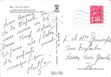 POSTAL MODERNA golfo de Juan el Stele de Commenorative de la descarga de Napoleon adentro