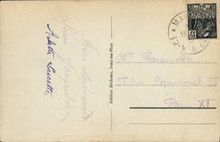 Pinos y vista de Juan de la POSTAL de la VENDIMIA hacia el barco de Juan del golfo