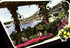 POSTAL MODERNA Menton vista de Garavan amarillo limón