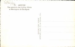 CPA Menton Vue Generale Des Jardins Hotels et montagnes de St Agnes