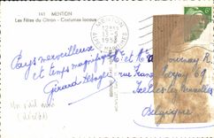 Los festivales de la POSTAL de la VENDIMIA Menton del Local del limón visten folklore