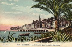 CPA Menton La Ville et le Quai Entre les Palmiers