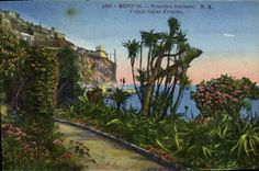 De la VENDIMIA de la POSTAL italiano de la frontera Menton