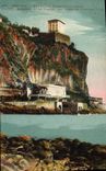 POSTAL de la VENDIMIA Menton la frontera italiana libre de St. Louis del puente el hotel de Miramar y el casino de las rocas rojas