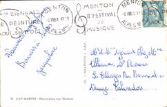 Cabo Martin Pänorama de la POSTAL de la VENDIMIA encendido Menton