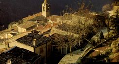 POSTAL MODERNA Menton puesta del sol en la aldea