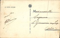 El cabo santo Ferrat de Jean de la POSTAL de la VENDIMIA floreció el jardín visto hacia el cabo Ferrat del St Jean