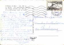 Aire de la opinión panorámica de Utelle de la POSTAL de la VENDIMIA de la aldea y el camino pintoresco en cordones