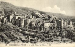 POSTAL Tourettes de Vence de la VENDIMIA la ciudad vieja y el castillo