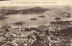 VINTAGE POSTCARD Villefranche Cape Ferrat Roads and the Squadron Boats