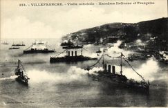 VINTAGE POSTCARD Villefranche Official visit Squadrons Italian and French Boats