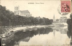 VINTAGE POSTCARD Auxerre Seen On Yonne Barge Boat